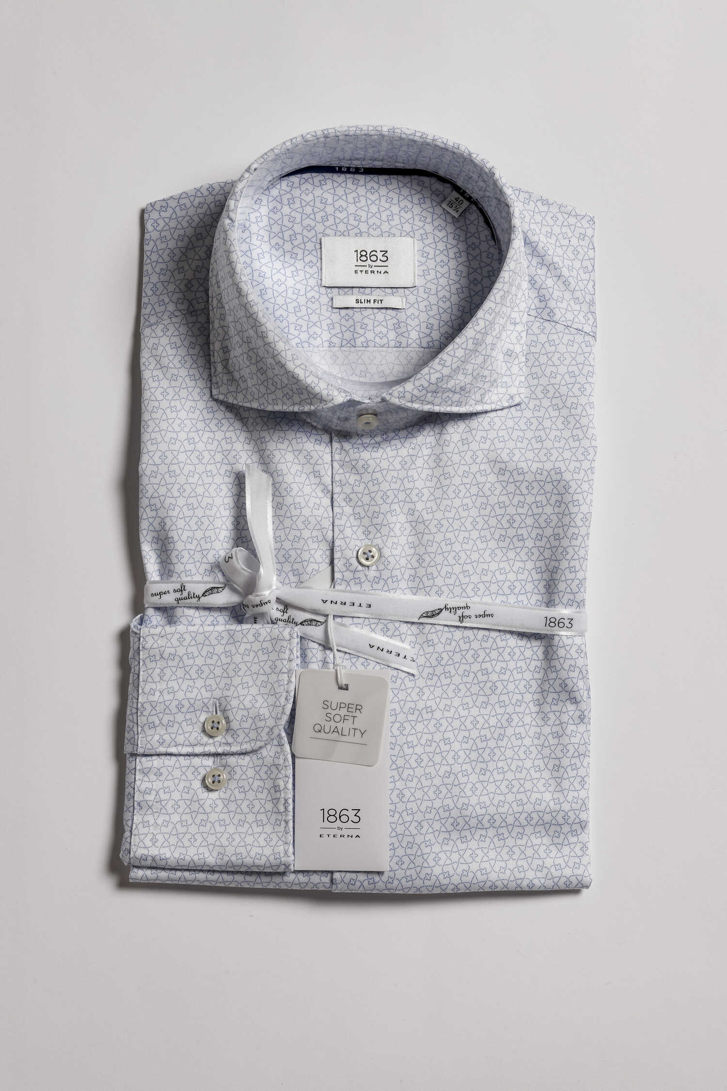1863 Eterna Slim fit kék-fehér mintás ing - Limitált Kollekció