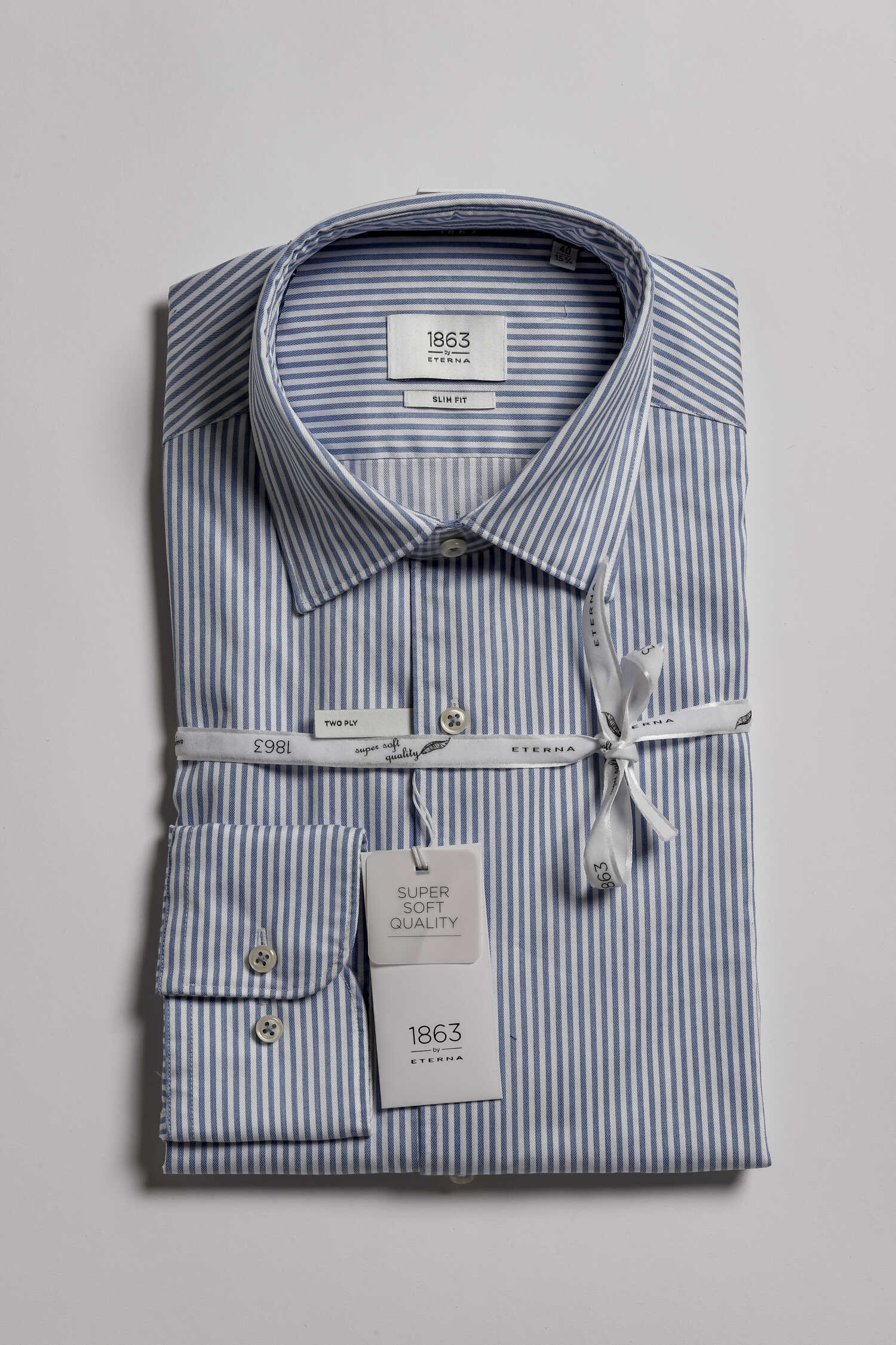 1863 Eterna Slim fit kék-fehér csíkos ing - Limitált kollekció